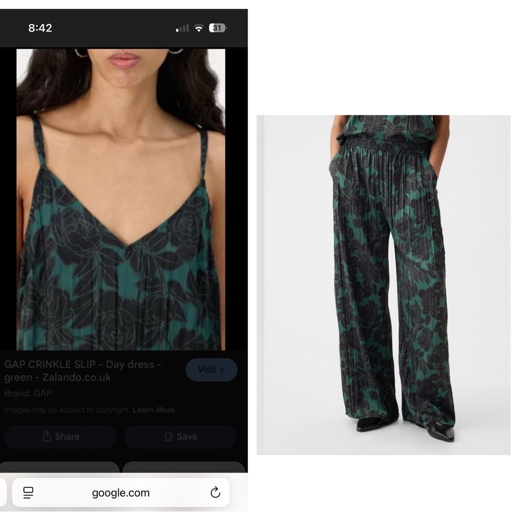 Gorgeous set! Gap Green & Black Floral-  Satin Wide Leg Pants and Matching Tank